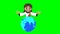 Jesus Christ cartoon open arms over the Earth Planet isolated on green screen. The savior of the world