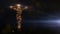 Jesus Christ on Cross being drawn with lights in space gold version