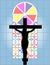 Jesus Christ Cross on The Colorful Cristal Wall in Temple