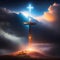 Jesus Christ Cross On Hill with Abstract Flare Effect And Defocused Lights