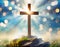 Jesus Christ cross on the hill. Easter holiday concept, Christian background, resurrection