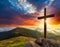 Jesus Christ cross on the hill. Easter holiday concept, Christian background, resurrection