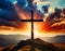 Jesus Christ cross on the hill. Easter holiday concept, Christian background, resurrection