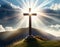 Jesus Christ cross on the hill. Easter holiday concept, Christian background, resurrection