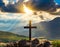 Jesus Christ cross on the hill. Easter holiday concept, Christian background, resurrection