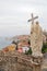 Jesus Christ holds passion cross marble statue in Gaeta, southern Italy