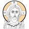 Jesus Christ portrait icon. Savior Christ Ruler of All. Vector illustration. Linear hand drawing, outline. For design