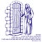 Jesus Christ, Son of God knocking at the door, symbol of Christianity hand drawn vector illustration sketch.