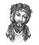 Jesus Christ with thorny wreath on his head. Sketch illustration