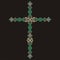 Jesus Christ. Vintage beautiful ornate Christian Cross from brilliant stones, emerald and gold.