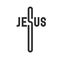 JESUS. Creative emblem. Stylized text in the shape of a crucifix. Flat isolated Christian illustration