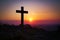 Jesus cross on Calvary Hill Dramatic Sunset at Golgotha