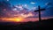 Jesus cross on Calvary Hill Dramatic Sunset at Golgotha