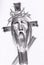 Jesus crucified on the cross with a crown of thorns on his head. Close-up portrait