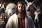 Jesus in the Entrance of a Village with animals. AI generative.