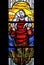 Jesus the Good Shepherd, stained glass window in Chapel at cemetery in Ursberg, Germany