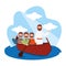 Jesus with his disciples in the boat. vector