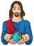 Jesus holding the hands planet Earth