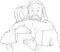 Jesus hugging child black and white illustration. Vector cartoon christian coloring page