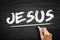 JESUS - Joyful Eternal Selfless Understanding Son of God acronym, text concept on blackboard