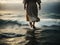 Jesus miraculously walks on water and calms the stormy sea