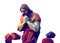 Jesus praying in the desert polygonal style image with transparent png background low poly. He is depicted with his eyes closed