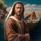 Jesus by the Sea of Galilee. AI Generative.