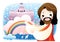 jesus showing a beautiful church. Vector illustration decorative design