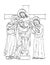 Jesus Taken Down from Cross with Mary John the Apostle and Joseph of Arimathea Medieval Style Line Art Drawing