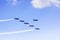 Jet army plane making formation in the sky