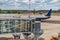 Jet bridge in standby of passengers from plane