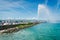 Jet d`Eau fountain and Geneva harbour on Leman lake