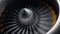 Jet engine, close-up view blades. Engine blades at the ends painted orange. Jet engine blades in motion. Part of the
