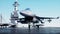 Jet f16, fighter on aircraft carrier in sea, ocean . War and weapon concept. Realistic 4k animation.