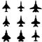 Jet Fighter Airplane Silhouette Icon Set Black Color