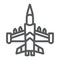 Jet fighter line icon, army and force, military airplane sign, vector graphics, a linear pattern on a white background.