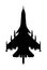 Jet fighter  silhouette isolated on white background. Military plane symbol. Aircraft with missile on duty patrol.