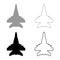 Jet plane fighter reactive pursuit military set icon grey black color vector illustration image solid fill outline contour line