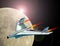 Jet rocket flight into space leaving earth orbit