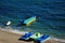 Jet ski and banana boats and catamarans on the beach