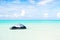 Jet ski on turquoise sea water in Antigua. Water transport, sport, activity. Speed, extreme, adrenaline. Summer vacation on caribb