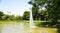 Jet of water in the pond of the MosÃ©n Cinto Verdaguer gardens in Montjuic