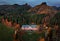 Jetrichovice, Czech Republic - Aerial view of beautiful pink mansion near Jetrichovice at sunset on an autumn day