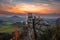 Jetrichovice, Czech Republic - Aerial view of Mariina Vyhlidka lookout with Czech autumn landscape in Bohemian Switzerland