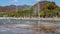 Jets of water from a fountain spraying the ground on the promenade of Lake Chapala