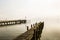 Jetty on Ammersee, foggy day, landscape, blue sky