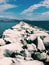 Jetty in California with majestic clouds