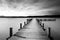 Jetty at lake Starnberger See, Germany, black and white