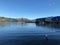 Jetty and lake in town of Akaroa, New Zealand