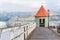 Jetty pier building on lake at Akaroa New Zealand